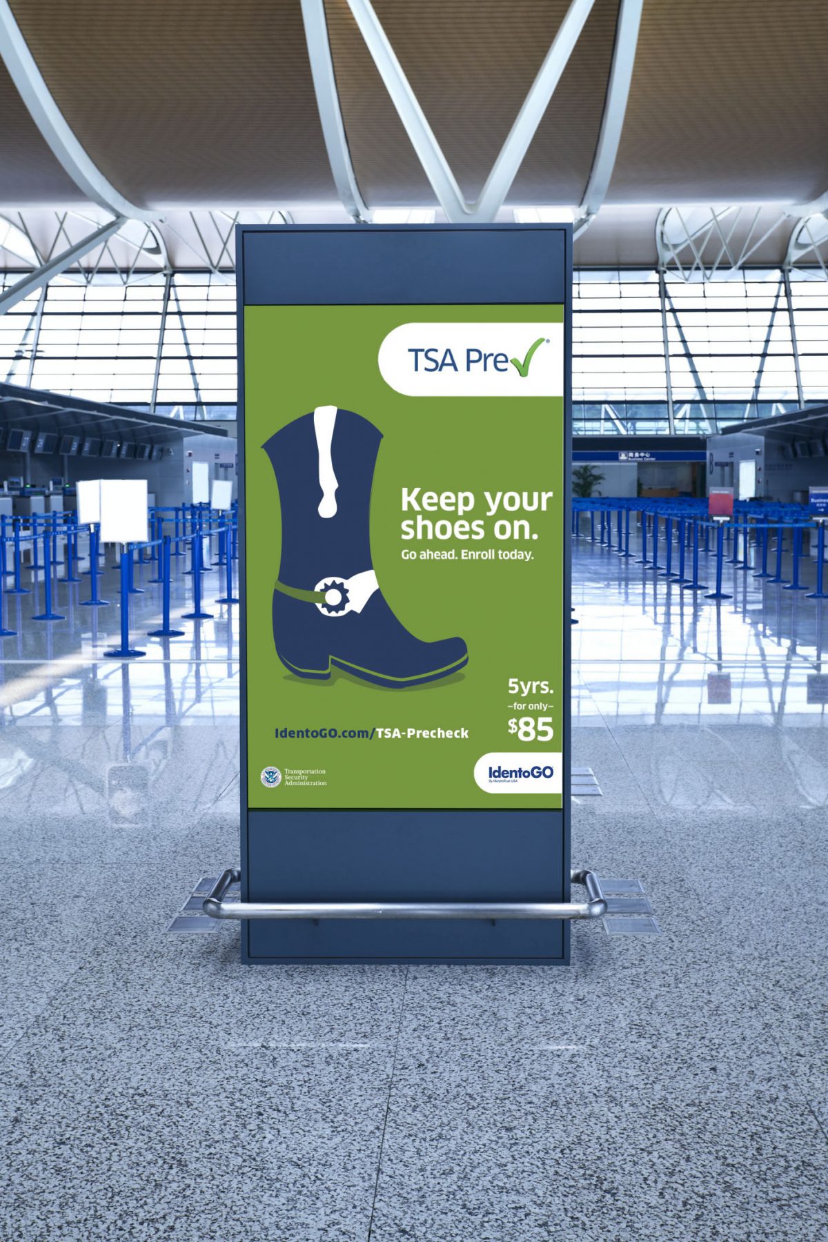 Keep Your Shoes On Texas Airport Banner for TSAPre-check using a cowboy boot